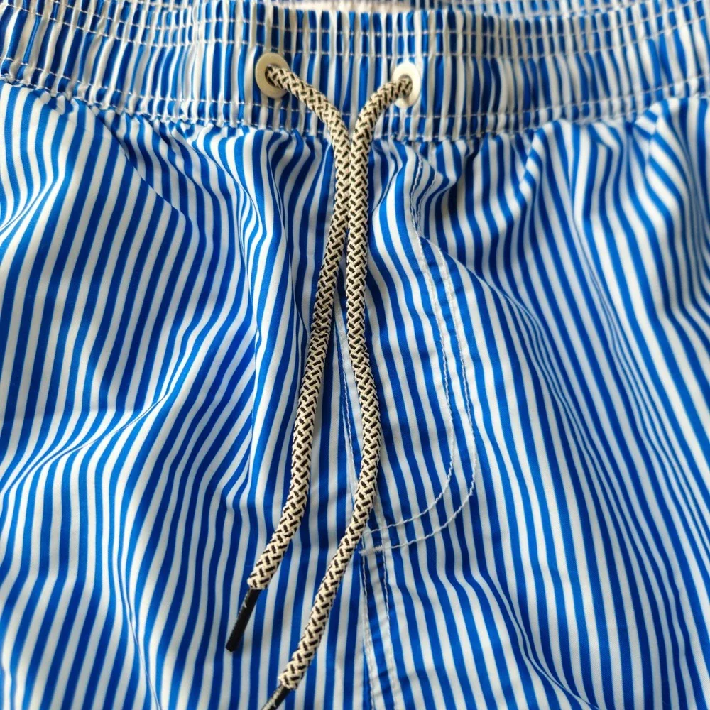Maamgic Striped Swim Trunks Blue White Mesh Lined Board Shorts XL‎ Preppy Summer